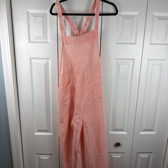 Zenana Outfitters Pants - Zenana Coral Washed Double Gauze Wide Leg Overalls Size Large NWOT BOHO